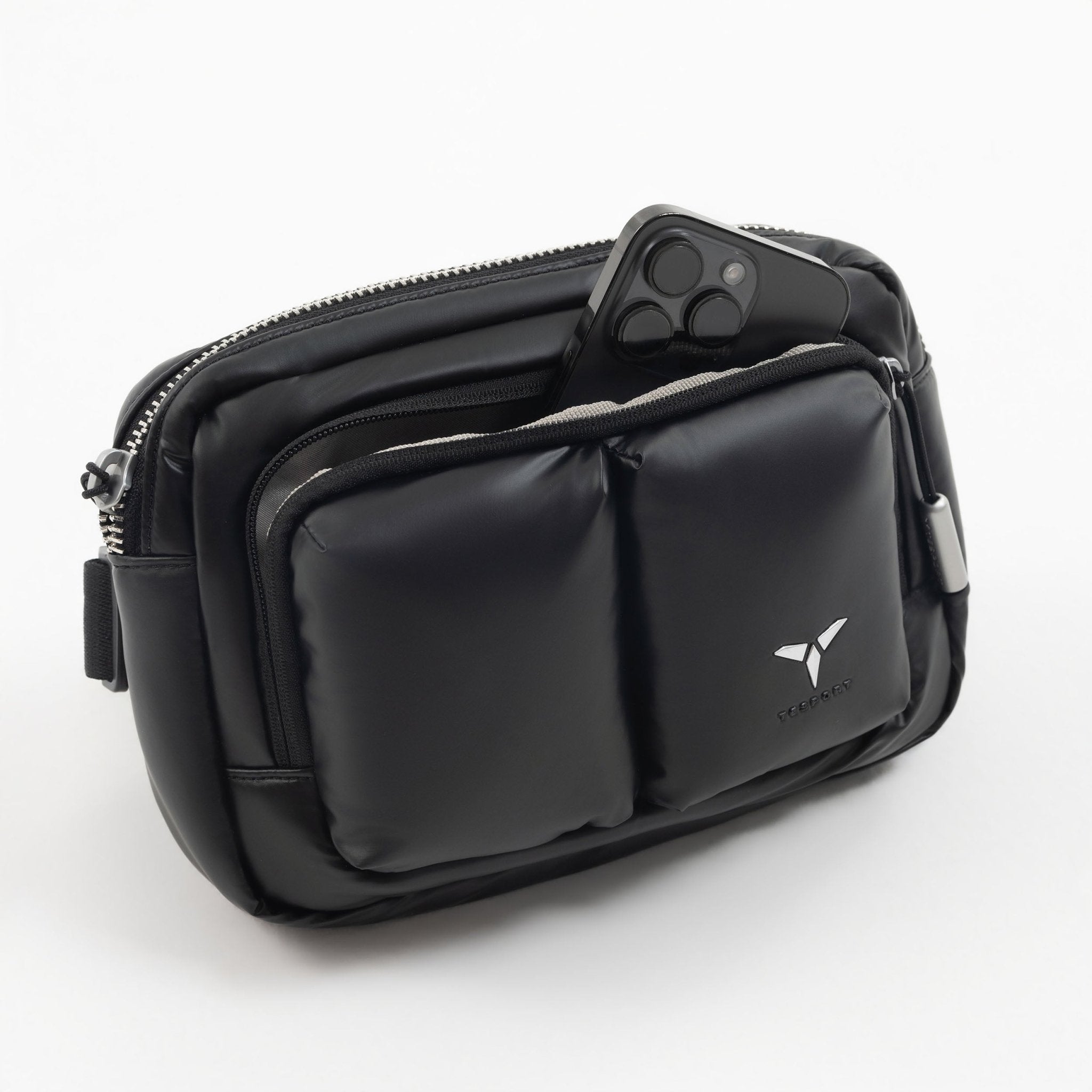Tesport Cloud Crossbody Belt Bag in Black phone storage
