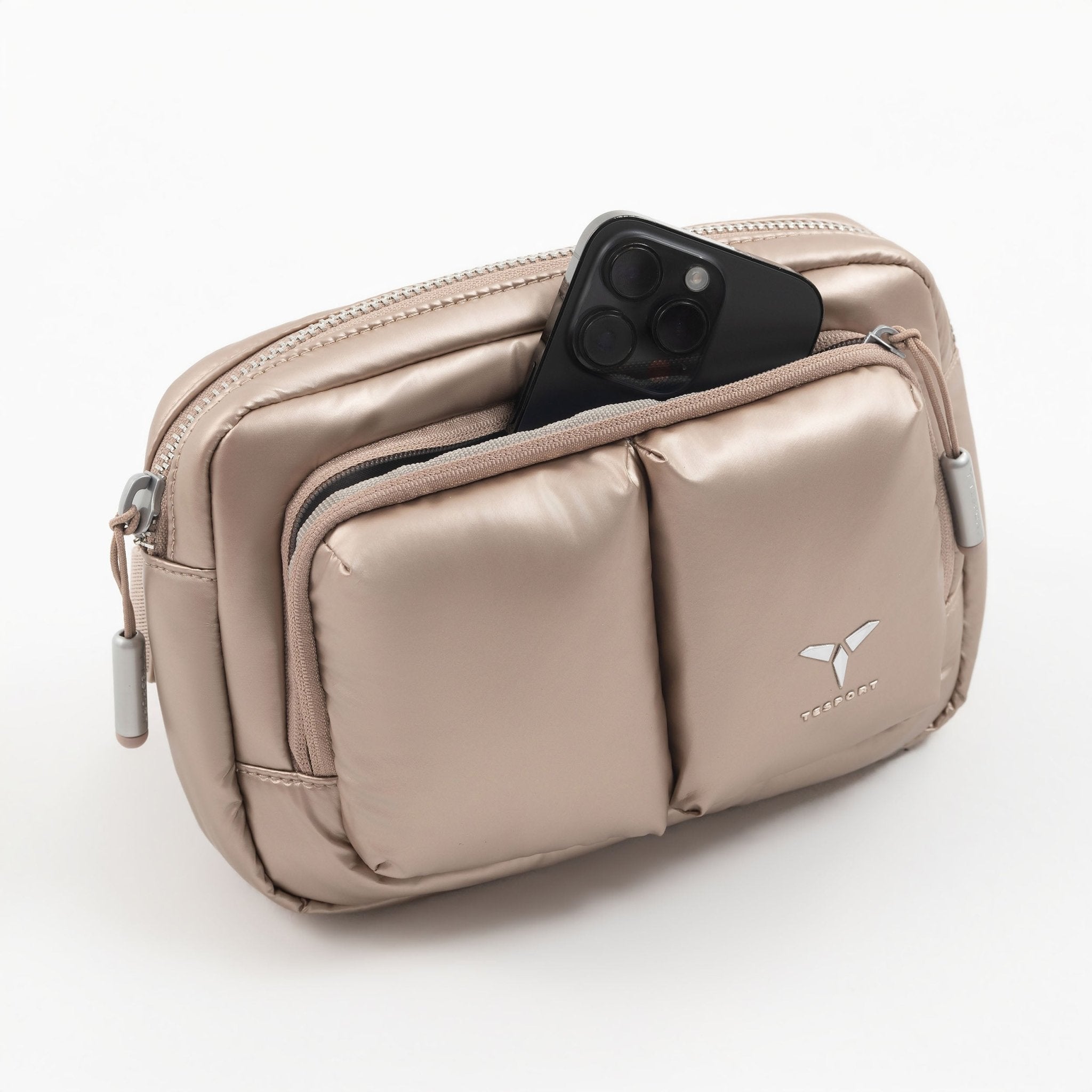 Tesport Cloud Crossbody Belt Bag in Champagne with phone holder