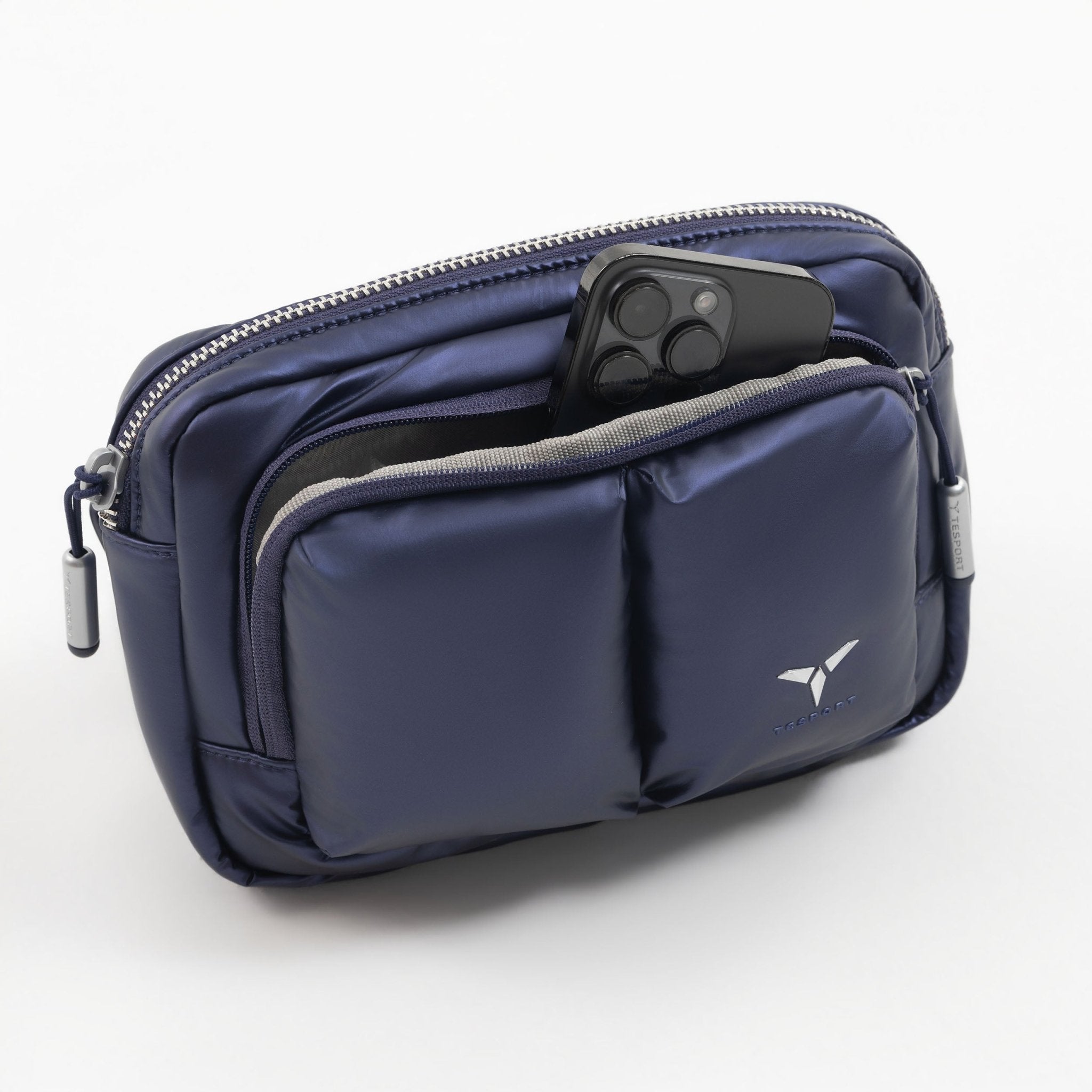 Tesport Cloud Crossbody Belt Bag in Navy phone holder