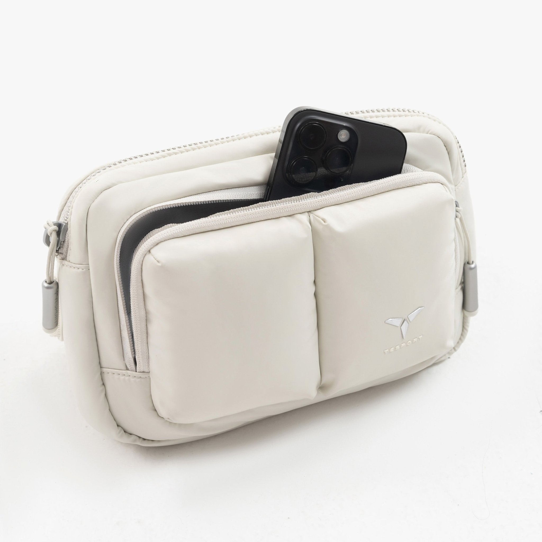 Tesport Cloud Crossbody Belt Bag in White phone storage