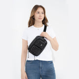 Tesport Cloud Crossbody Belt Bag in Black with female model