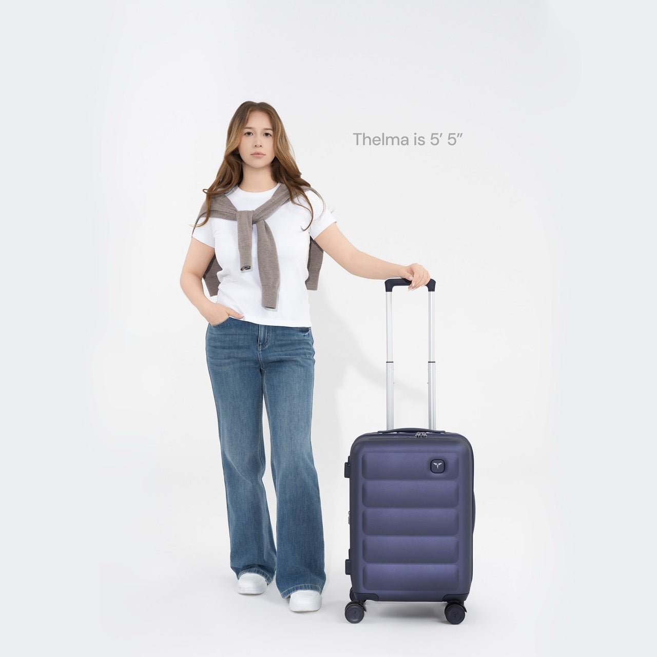 Tesport Cloud Flex Carry-On Luggage in Navy with female model
