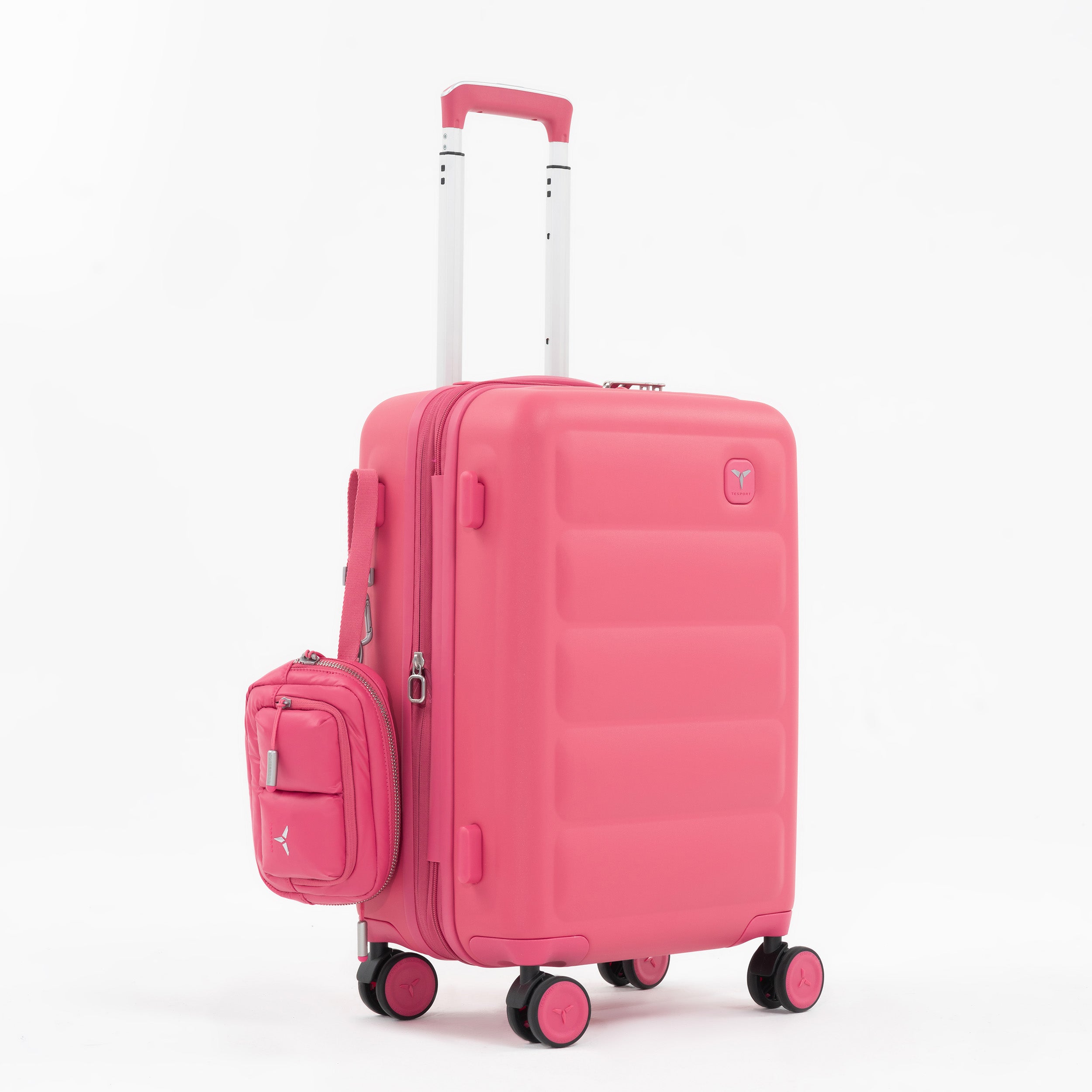 Tesport Cloud Flex Carry-On Luggage in Pink with accessories shot