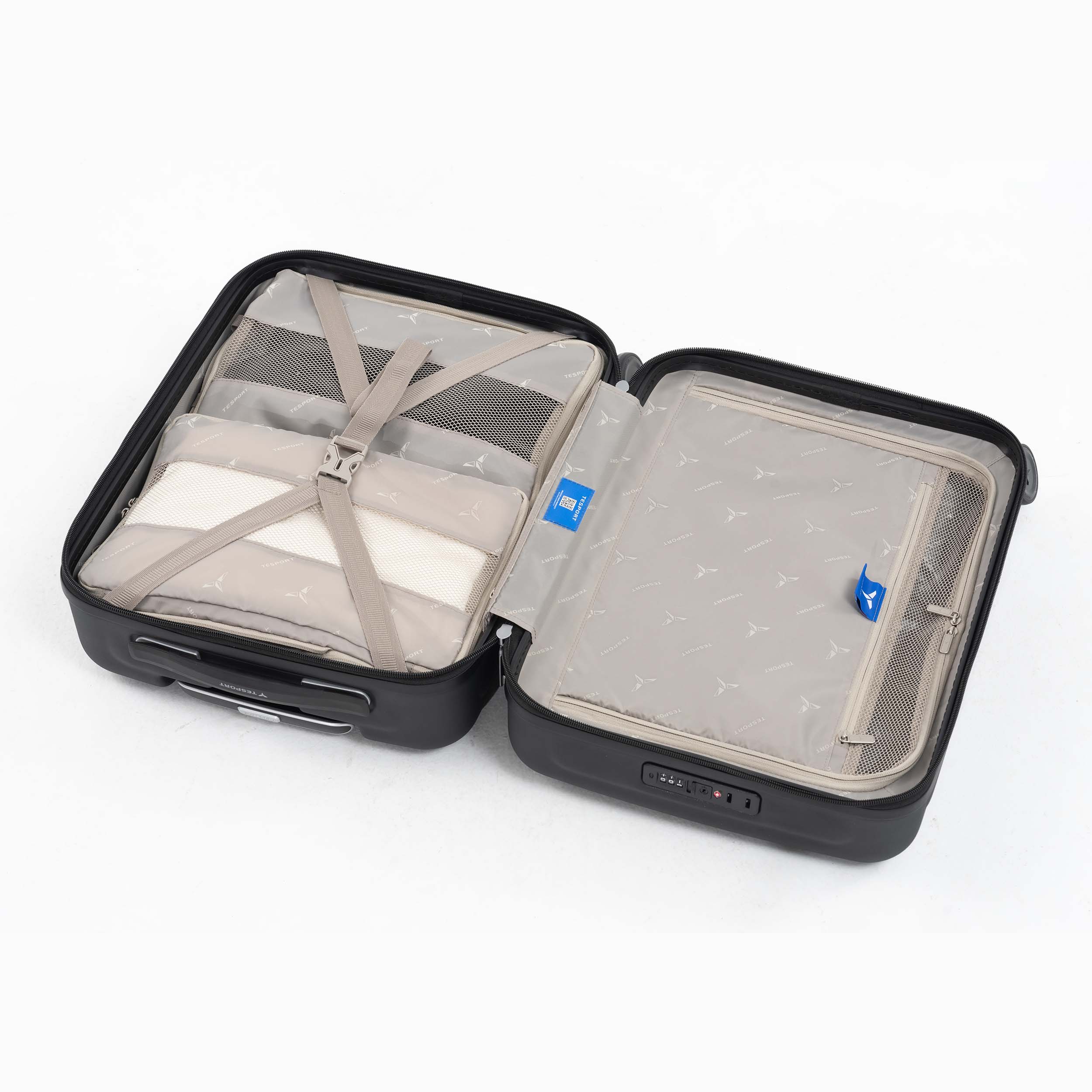 Tesport Cloud International Carry-On in Black interior storage shot