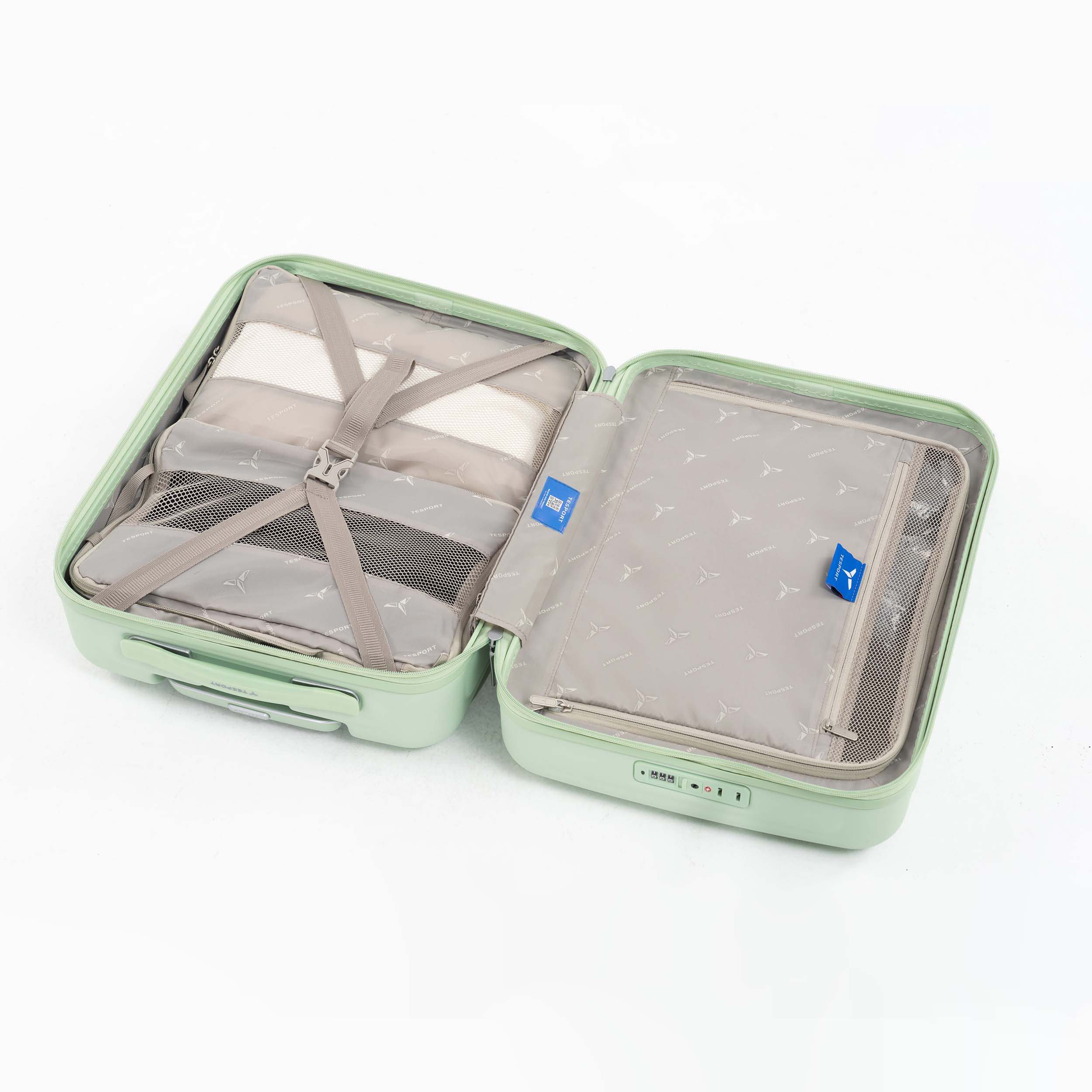 Tesport Cloud International Carry-On in Apple Green interior storage view
