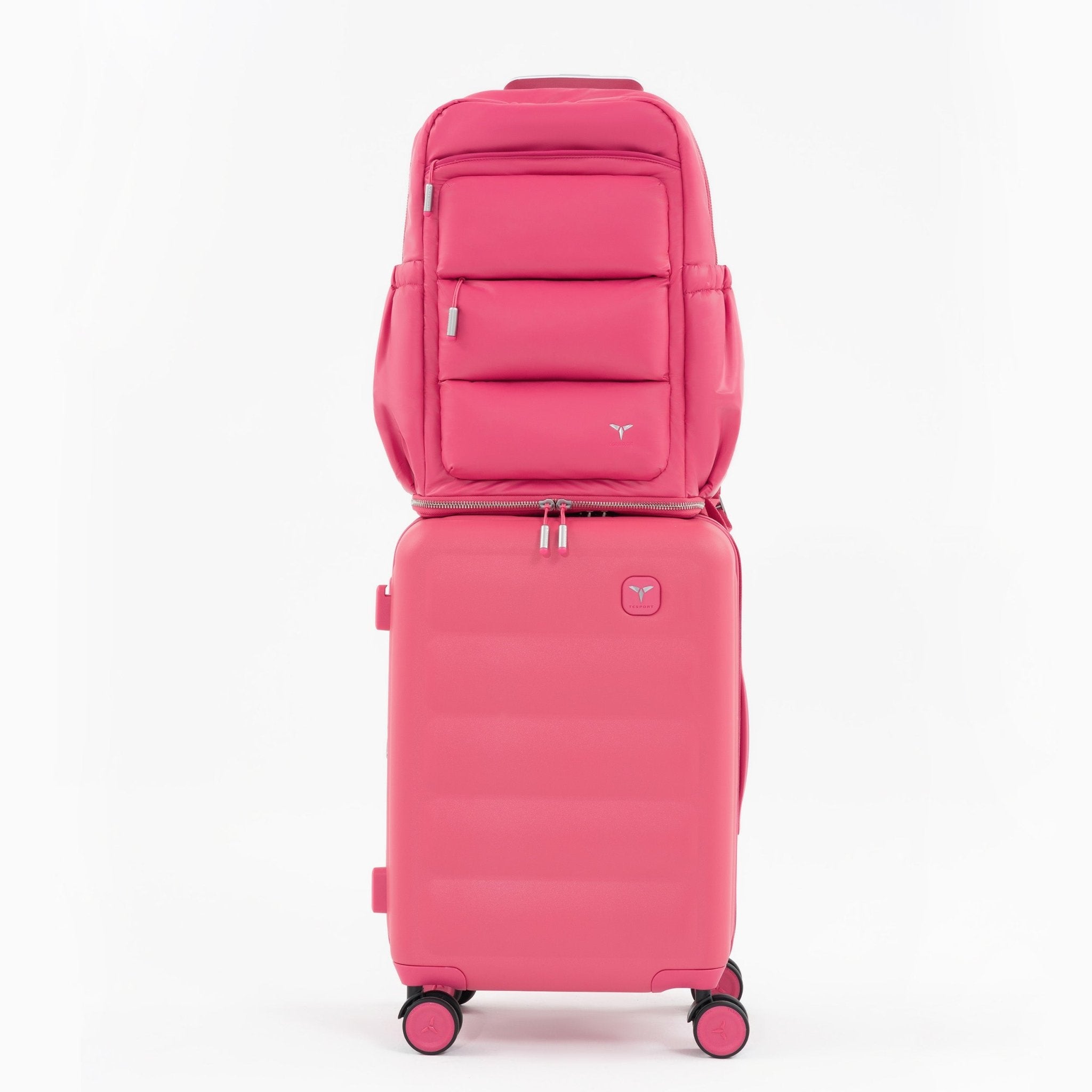 Tesport Cloud Large Backpack in Pink on top of luggage